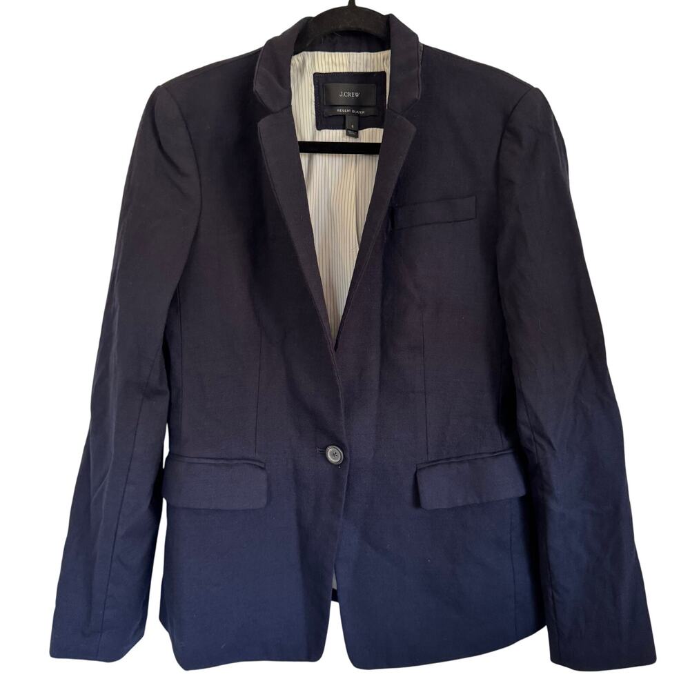 J.Crew Womens Navy Blue Wool Regent Blazer Jacket Size 6 One Button Preppy Work